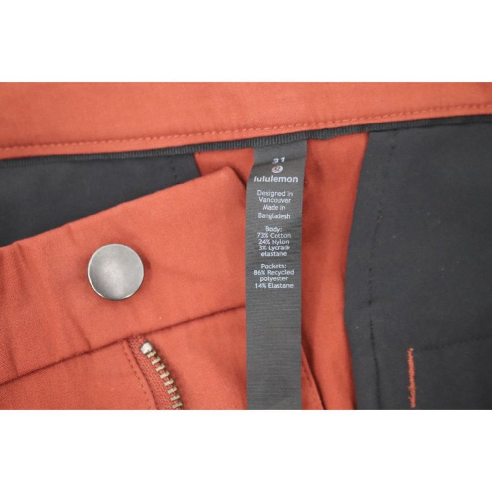 LULULEMON Pants Mens 31 ABC Commission Slim warpstreme terracotta Mid Rise Chino - Picture 9 of 11
